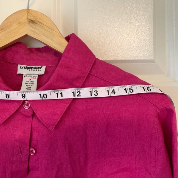 Bridgewater Studio Linen Button Up Womens Long Sleeve Plus Sz 1X Pink Beachy - Picture 8 of 13